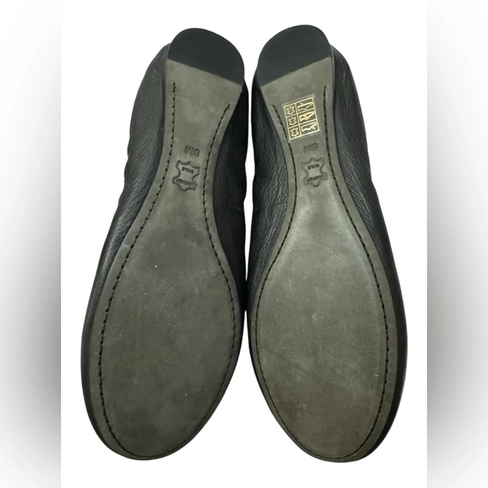 Tory Burch CAROLINE 2 Elastic/Leather Ballet Flats Gold Logo, black SIZE 8M - Picture 7 of 9